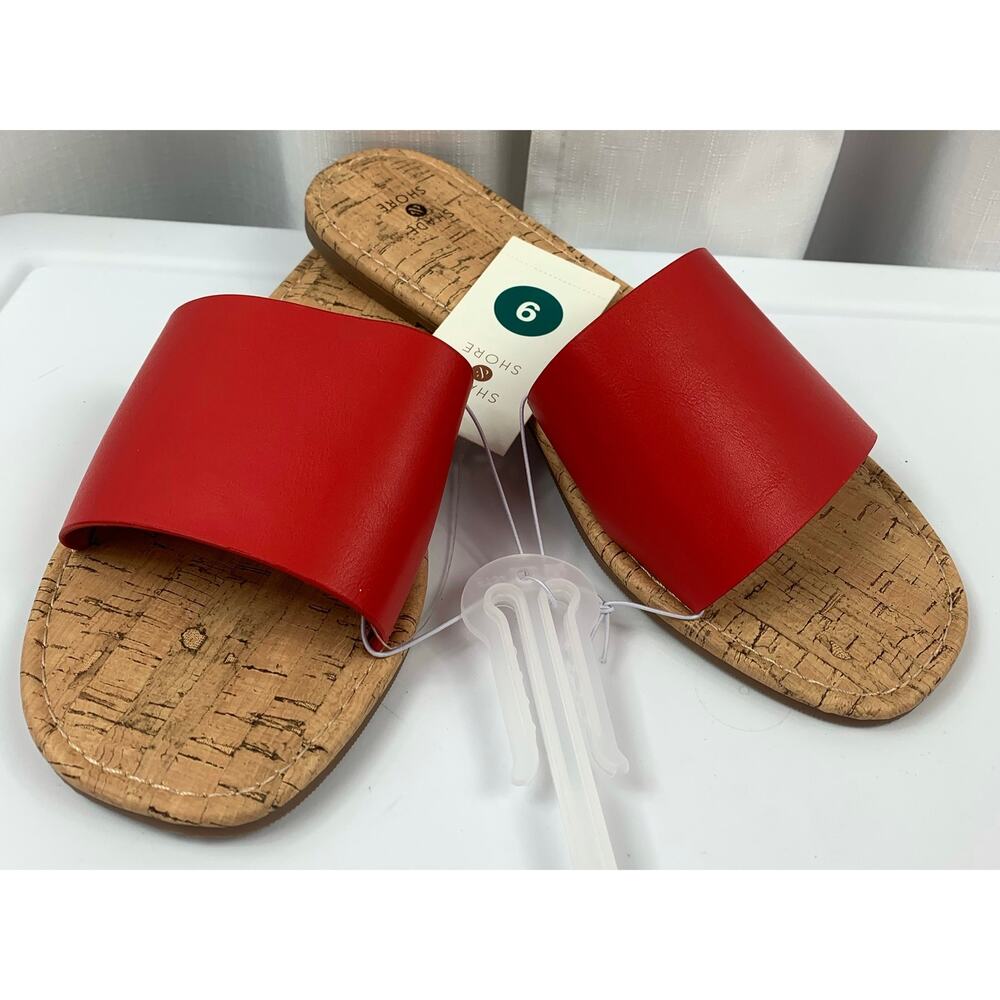 Shade and Shore Slide Strappy Flat Slippers Sandals Size 6